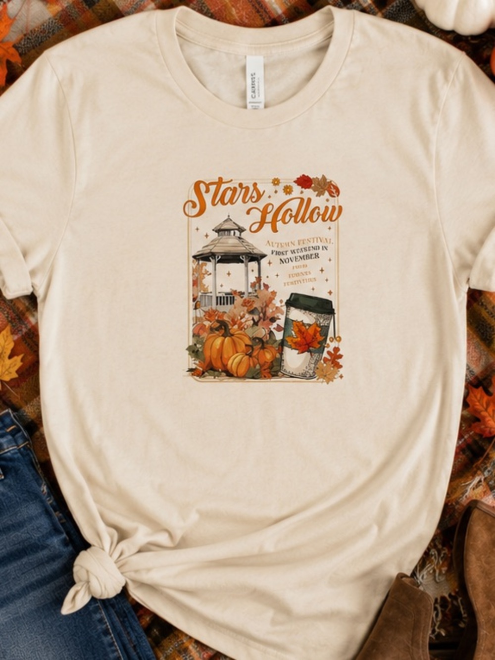 Stars Hollow Cream Fall Graphic Tee - Seasonal Pumpkin Design